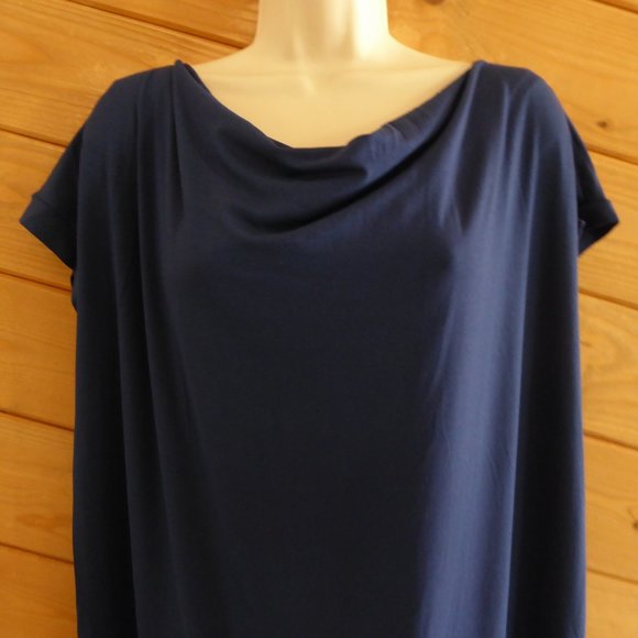 Eileen Fisher Navy Blue Bonnet Drape Front Jersey Cap Sleeve Above Knee Dress S - Picture 6 of 11